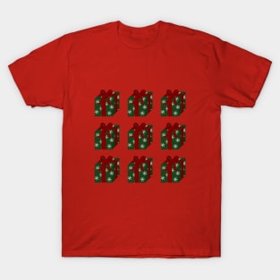 Green Snowflake Holiday Present Red Ribbon T-Shirt